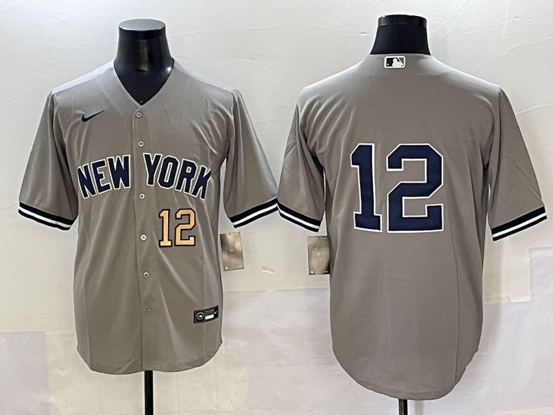 Men 2025 New York Yankees 12 No Name Grey Game Nike MLB Jersey style 4